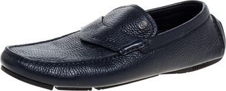 Versace Navy Blue Leather Slip On Loafers