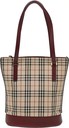 Burberry Nova Check Tote Canvas And Leather Beige Canvas Handbag (Pre-Owned)