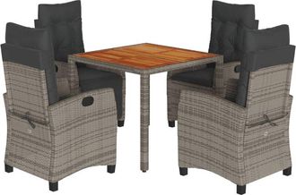 vidaXL Set Comedor De Jard&iacute;n 5 Piezas Con Cojines Rat&aacute;n Sint&eacute;tico Gris Vidaxl