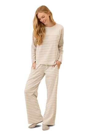 Pact Luxe Essential Wide Leg Pant Made With Organic Cotton in Winter White Stripe at Nordstrom, Size Medium