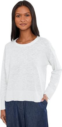 Eileen Fisher Organic Linen Cotton Slub Crew Neck Sweater Womens Sweater White : MD, Cotton/Linen
