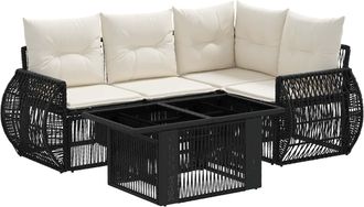 vidaXL Conjunto De Sof&aacute;s De Jard&iacute;n 5 Uds. Negro Y Blanco Crema Vidaxl