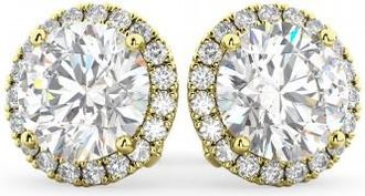 Allurez Halo Round Lab Grown Diamond Stud Earrings 14k Yellow Gold (4.57ct)
