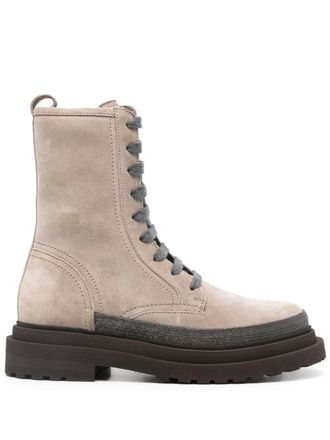 Brunello Cucinelli Monili-detail suede boots - women - Leather - 37 1/2 - Grey