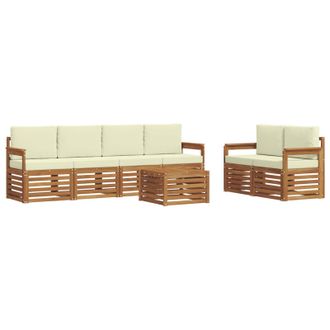 vidaXL Conjunto De Sof&aacute;s De Exterior Con Coj&iacute;n 7 Pcs Natural Y Crema Vidaxl