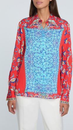 Elie Tahari The Haven Isle of Capri Stretch Silk Shirt in Isle Of Capri Print at Nordstrom, Size X-Small