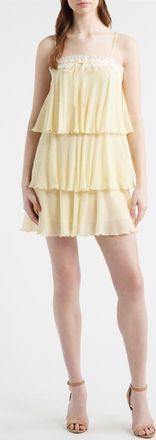 LoveShackFancy Cedra Layered Ruffle Dress in Butter Lemon at Nordstrom, Size 14