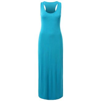 ZEE FASHION New Womens Plain Muscle Racer Back Sleeveless Bodycon Long Maxi Dress Plus Size 8-26 Turquoise