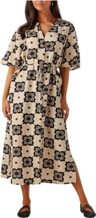 Object Object, Kleedjes, Dames, Beige, S, Elegante Midi Jurk voor Vrouwen