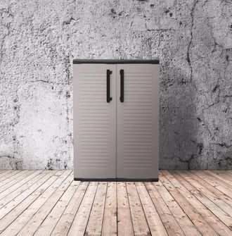 Dmora Mueble Para Exteriores O Interno Multiusos, Armario Bajo Con 2 Puertas Y 1 Estante De Polipropileno, 100% Made In Italy, 68x37h90 Cm, Color Gris, Con 