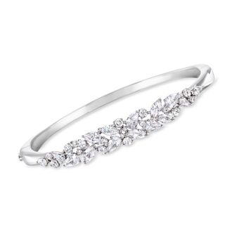 Ross-Simons Rhodium-Plated Floral Cluster Bangle Bracelet With Czs