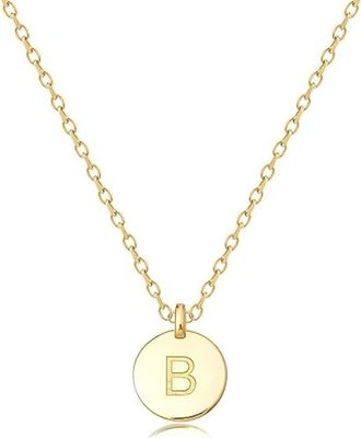 House of Frosted Initial Pendant Necklace in Yellow Gold - B at Nordstrom Rack, Size 16