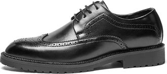 Generic Formal Shoes for Men Lace Up Brogue Wingtips Burnish Round Toe Vegan Leather Rubber Sole Non Slip Low Top Block Heel Classic(Black,5.5 UK)