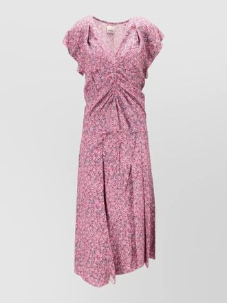Isabel Marant midi dress v neckline floral ruffles ruching