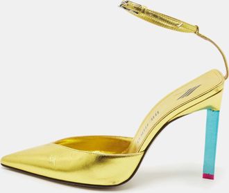 The Attico Gold Leather Perine Ankle Strap Pumps