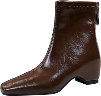 Generic High Heels Boots for Women 5CM Chunky Block Retro Leather Fashion Toing Out Work Office Ankle Boot (Brown,7.5)