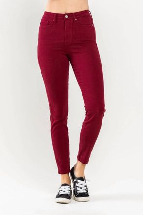 Judy Blue Womens Tummy Control Garment Dyed Skinny Jeans In Scarlet