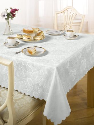 Emma Barclay Damask Rose - Jacquard Table Cloth in White - 60x84 (152x213cm) Oval - Emma Barclay | TJ Hughes