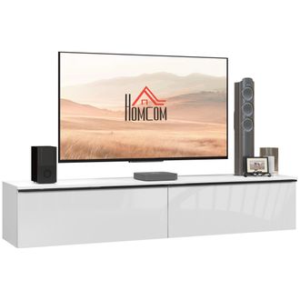 HOMCOM Wall Mounted TV Stand Unit With Storage And High Gloss Effect - White | TJ Hughes