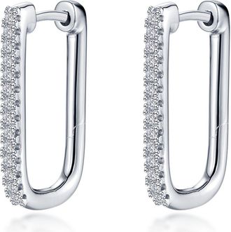 Lafonn Pav&eacute; Simulated Diamond Rectangular Hoop Earrings in Silver at Nordstrom