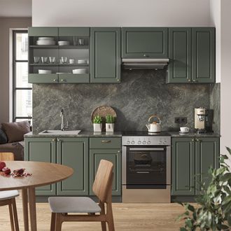 Vicco Mueble De Cocina Fame-line, Verde-dorado Casa De Campo/antracita, 240 Cm, Et Antracita