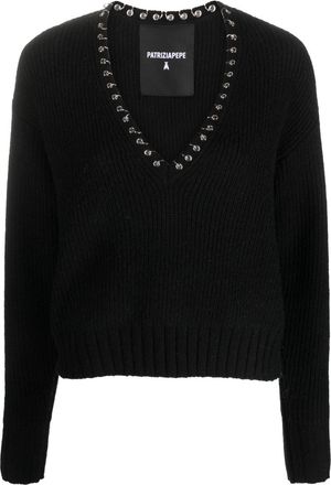 Patrizia Pepe metal-detail ribbed-knit sweater - women - Wool/Polyamide/Acrylic/Alpaca Wool/zamac - 0 - Black
