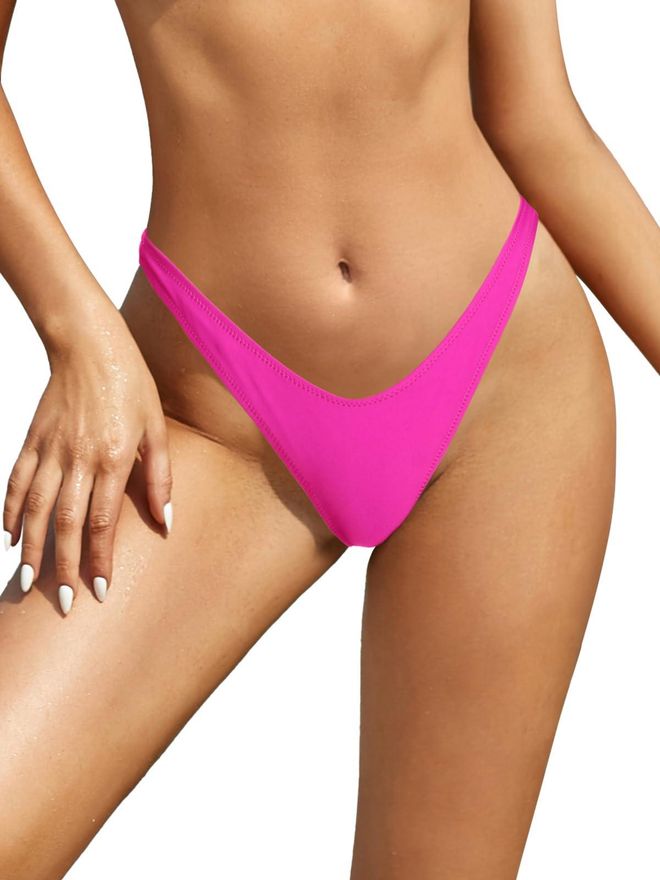 SHEKINI Women Thong Bikini Bottoms V Cut High Leg Cheeky Brazilian Swimsuit Bottom Fluorescent Pink X Large from 17.99 on Stylight