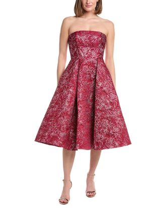 Rene Ruiz Strapless Brocade Tea-Length Fit & Flare Gown