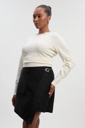 Karen Millen Womens Plus Size Figure Form Bandage Asymmetric Mini Skirt - Black - Size X-Large