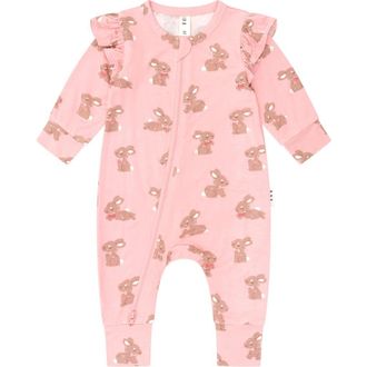 Huxbaby Dusty Pink Bunny Zip Romper at Nordstrom, Size 12-18M Au