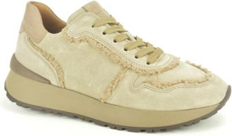Gabor Taupe Su&egrave;de Runner met Wollen Rand - Dames - Sneakers - Beige - 38 EU - Wol - Schoenen