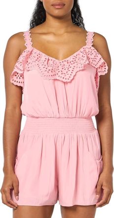 Ramy Brook Ellen V Neck Eyelet Romper In Pink Tulip