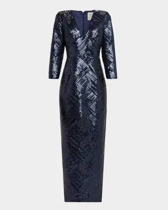 Milly Jenna Plunging Sequin Column Gown