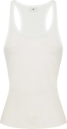 Elisabetta Franchi Tanktop in lichtgewicht jersey met logo - Dames - Tops zonder mouwen - Beige - XS - Tule - Tops