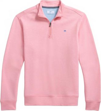 Southern Tide Mens Sandy Cove Pique Quarter Zip Sweatshirt In Sea Pink