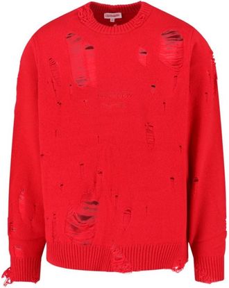 Charles Jeffrey Loverboy Distressed Red Wool Blend Sweater With Ribbed Finishes