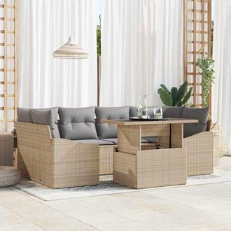 vidaXL Conjunto De Sof&aacute; De Jard&iacute;n Con Coj&iacute;n 7 Pcs Beige Y Gris Claro Vidaxl