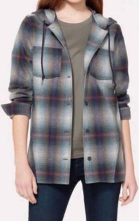 Pendleton Plaid Wool Hoodie In Green Plum