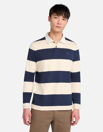 Timberland Polo a maniche lunghe stile rugby color zaffiro scuro/beige-Multicolore