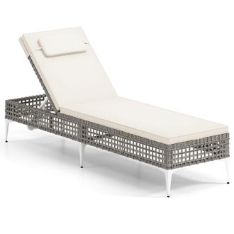 Costway Costway Rattan Sun Lounger 6-Level Adjustable Garden Chaise Lounge Chair in White