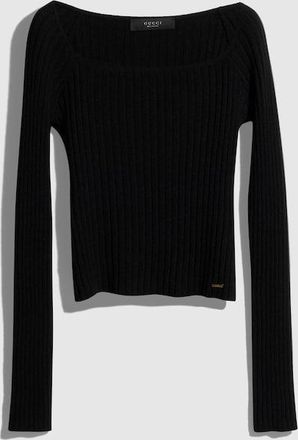 Gucci Soft Rib Wool Cashmere Top With Tag, Black