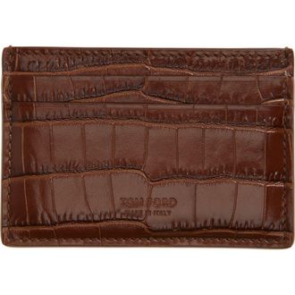 Tom Ford Croc Embossed Leather Card Case in Caramel at Nordstrom