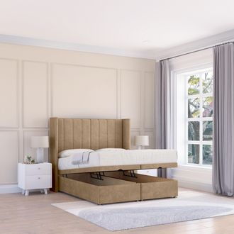 Sloomy Falcon Naples Fabric Ottoman Bed End Opening With Sprung Memory Mattress & 54 Inch Floorstanding Headboard With Wings | Size: Small Double