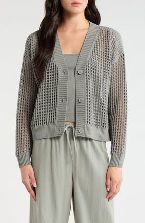 Splendid Camellia Openwork V-Neck Cotton Blend Cardigan in Eucalyptus Green at Nordstrom, Size X-Small