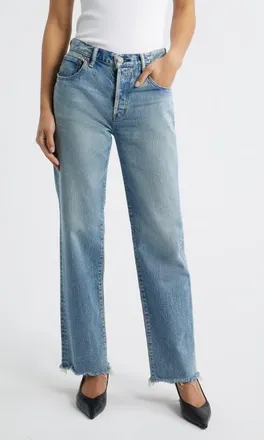 Moussy Vintage Sebring Frayed Straight Leg Jeans in Light Blue at Nordstrom, Size 23