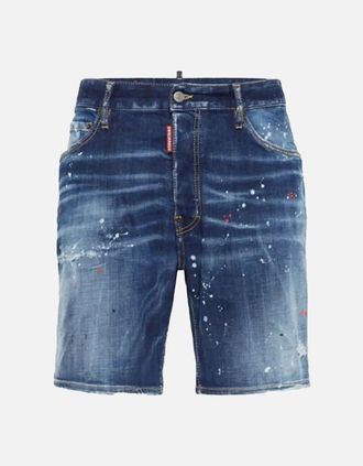 Dsquared2 Mens Dsquared2 Navy Blue Marine Denim Shorts Paint Splatter Design - Size: 32/38