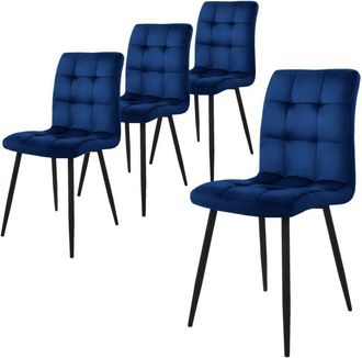 ML Design Ml-design - Juego De 4x Sillas De Comedor Con Respaldo Asiento Ergon&oacute;mico Acolchado Tapizado De Terciopelo Azul Oscuro Con Patas De Metal Sill&oacute;n De Di