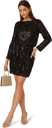 Adrianna Papell Womens Sequin Mini Dress - Black - Size 18 UK