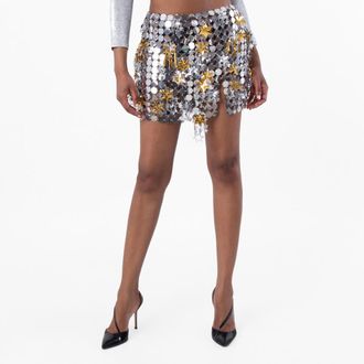 Paco Rabanne Womens Mixed Metal Mini Skirt, Brand Size 34 ( US Size 2 )