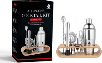Pursonic All-in-One Cocktail Kit - 10-Piece Bartender Set with Wooden Stand